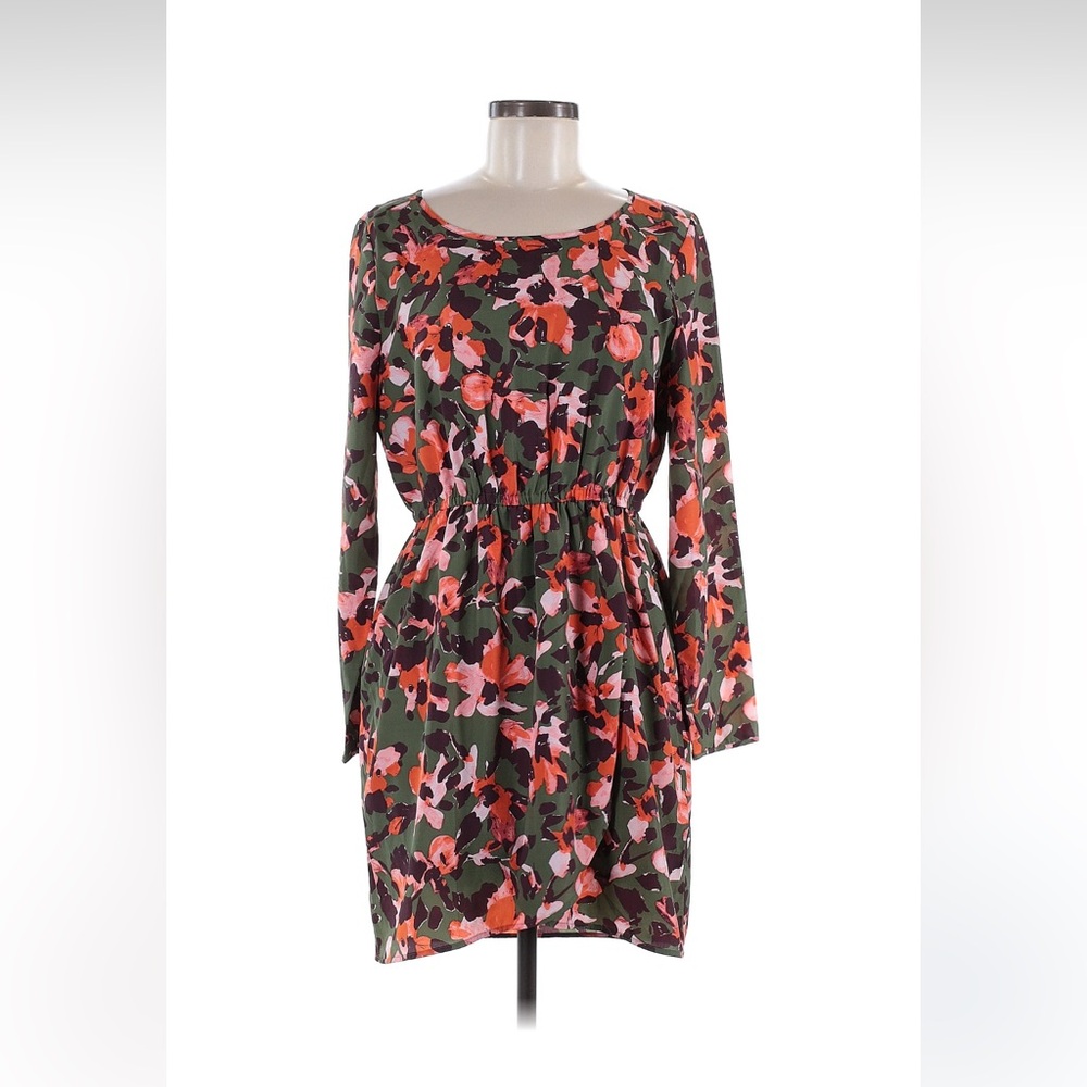 J. Crew Green and Pink Floral Long Sleeve Dress